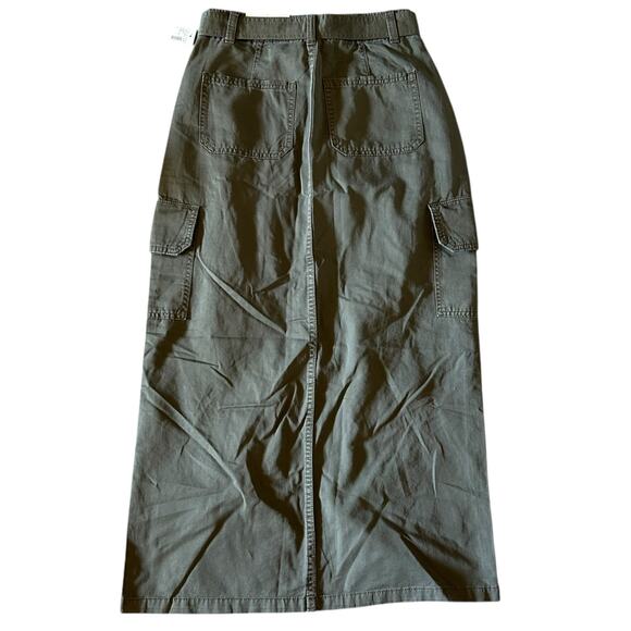 Maurice’s High Rise Maxi Cargo Skirt Size 0 Olive Green Utility Pockets Belted - Picture 1 of 7